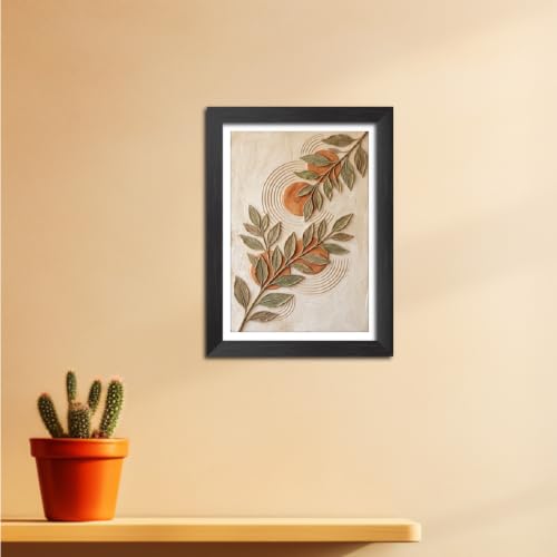 Image of TenorArts Boho Leaves Art 3D Clay Textured Digital Art Print Photo Frame, Modern Art Abstract Painting For Bedroom Living Room Home and Cafe Decor | Minimal Drawing Black Framed Posters for Decoration (9x12 inches) [CL-F10]