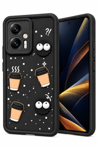 Image of Bintage Back Cover Compatible for Mi Redmi K50i 5G | Cute Fun Ball | 3D Taddy Smiley Coffee | Milk Case | Full Body Protection - Black