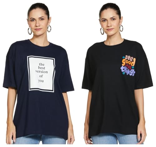 Image of T2F Women's Cotton Regular T-Shirt Pack of 2