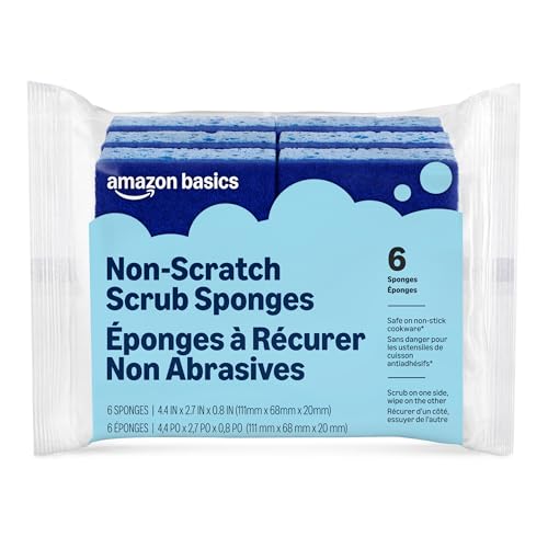 Amazon Basics Non-Scratch Dual-Sided Sponges for Nonstick Pots and Pans, Dish Scrubber, All-Purpose, 6-Pack, Packaging May Vary