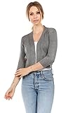 Cielo Women's Soft Solid Open Front 3/4 Sleeve Sweater Cardigan, Grey, Small