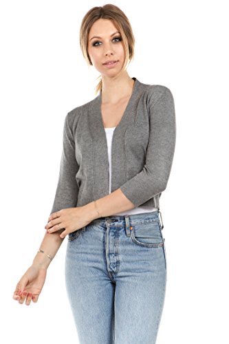 Image of Cielo Women's Soft Solid Open Front 3 /4 Sleeve Sweater Cardigan