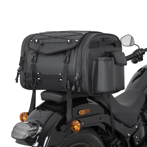 シートバッグ PVC防水素材 拡張機能あり 45-65L ツーリングバッグ レインカバー付き 全方位防水性 バイク リアバッグ 変形しにくい 荷物固定ベルト付き 上部積載可能 キャンピングシートバッグ バイク用品 汎用性 Ninja400/ZX-25R/V