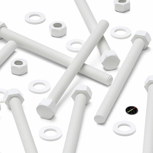 Image of 5X White PP Hex Head Plastic Bolts, Nuts & Washers, M12 x 150 mm (15 /32 x 5 29 /32 in)