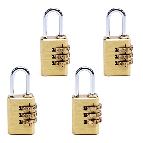 Image of 3-Digit Combination Padlock Shackle Copper Resettable Padlock Gym Lock Waterproof for Gate & Door Hasps Toolboxes Drawing 3mm 4PCS