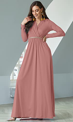 Image of KOH KOH Womens Maternity Long Sleeve V-Neck Flowy Winter Maxi Dress Gown