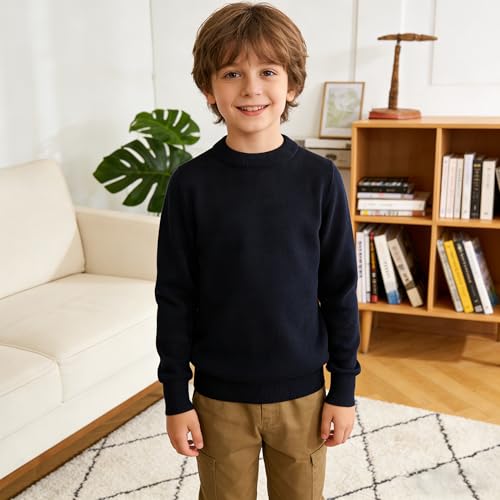 Image of CUNYI Boys Girls Crewneck Sweater Long Sleeve School Uniform Pullover Thermal Wool Solid Knit Top