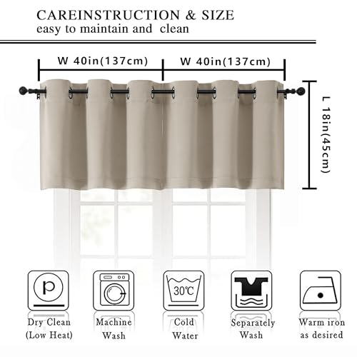 Image of Simplebrand Stone Kitchen Valances for Windows 18 Inches Long 2 Pack, Room Darkening Window Valances for Living Room, Grommet Short Straight Drape Kitchen Curtains for Bedroom Kids Room, 40Wx18L