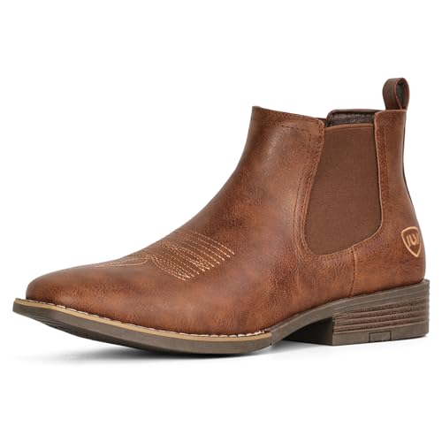 IUV Cowboy Boots For Men Square Toe Chelsea Ankle Boots Mans Casual Western Boot