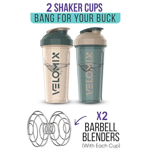 -2 Pack- 28 oz Protein Shaker Bottles for Protein Mixes - 2x Wire Whisk | Leak Proof Shaker Cups for Protein Shakes | Protein Shaker Bottle Pack | Shakers for Protein Shakes-Blue&Beige