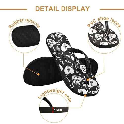 ALAZA Musical Piano Music Note in Love Heart Flip Flops for Women Fashion Beach Slippers Comfort Mens Flip Flops Non-Slip Rubber Shower Slippers Sandal for Hotel Travel Sport,XS3