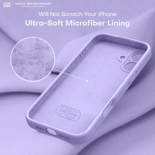 Image of LOVE 3000 Designed for iPhone 16 Case, Premium Silicone with [Soft Anti-Scratch Microfiber Lining] Shockproof Protective Phone Case for Men Women Girls 6.1 inch, Light Purple
