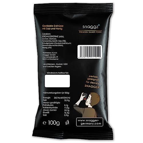 SNAGGER Honig-Salz-Erdnüsse – 300g geröstet & gesalzen | Süß-salziger Erdnuss Snack für Gamer, Partys & Alltag | Crunchy Genuss aus gerösteten Nüssen