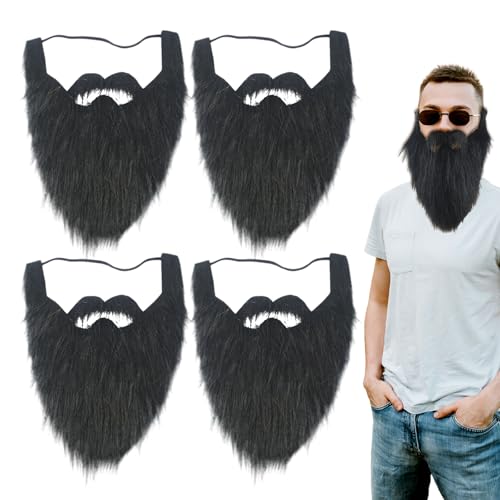 EUPSIIU 4 Piezas Falsa para Fiesta, Barba Falsa Negro, Barbas Falsas Divertidas de Halloween para Adultos, Niños, Decoración de Fiesta, Accesorios de Disfraz (Negro)