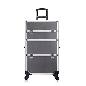 Beroep 4-in-1 aluminium rollende cosmetische make-up trolley professionele artiest grote capaciteit koffer schoonheids nagel cosmetische opbergdoos 40,5x25x71cm (grijs)