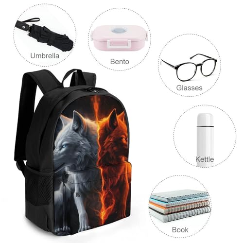 Supdreamc Ice And Fire Wolf Art Rucksack Polyester Anti-Theft Multipurpose Bookbag Big Capacity Travel and Sport Backpack Rucksack With Side Pockets4
