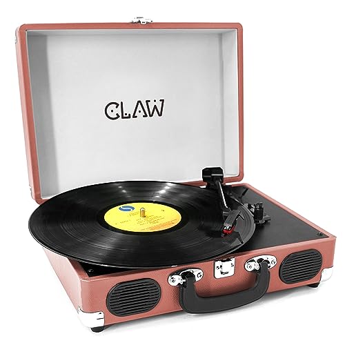 Image of CLAW Stag Portable Vinyl Record Player Turntable with Built-in Stereo Speakers (Pink)