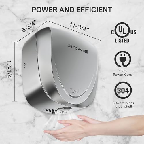 JETWELL 2Pack UL Approved Power Commercial Hand Dryer, HEPA Filter High Speed Automatic Warm Wind Stainless Steel Cover AC110V-130V