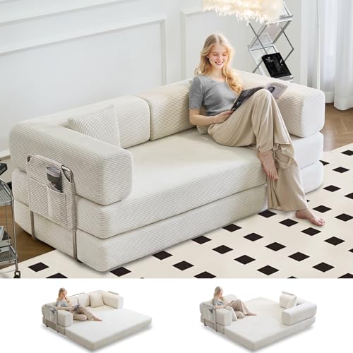 GEARIVY Folding Sofa Bed 4-in-1 Corduroy Couch & Lounger