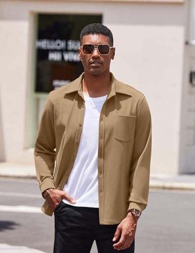COOFANDY Men's Long Sleeve Button Down Shirt Casual Lightweight Shacket Spring Fall Shirt Jacket Overshirt with Pockets2