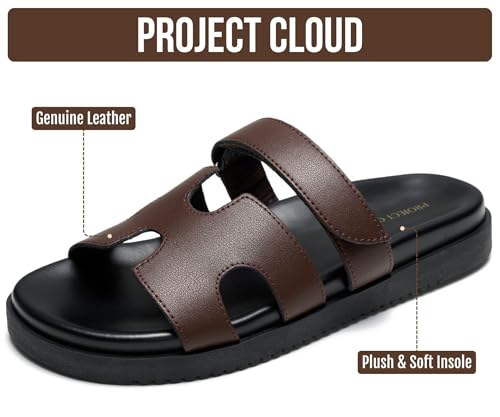 Image of Project Cloud 100% Genuine Leather Sandals for Women Footwear - Stylish Womens Sandals with Plush & Soft Insole - Non-Slip and Water-Resistant Beach Sandals Slides for Women (Mayvy)