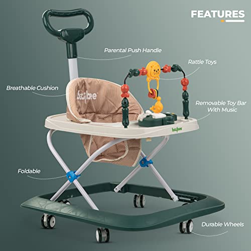 Image of Baybee Nexus Baby Walker for Kids with Parental Push Handle & 2 Height Adjustable, Multi-Function Folding Activity Walker for Baby with Musical Toy Bar | Walker Baby 6-18 Months Boys Girl (Dark Green)