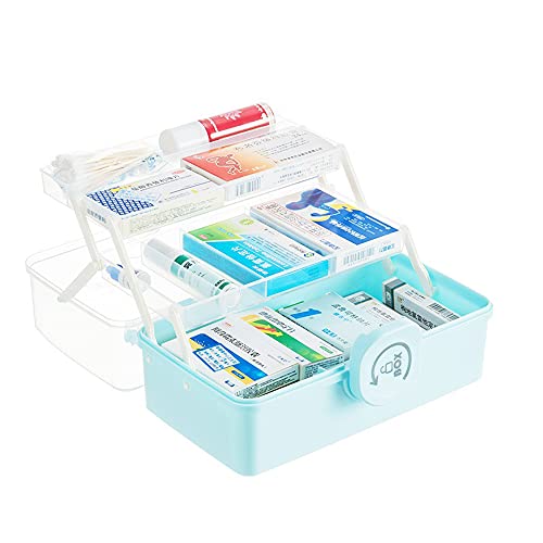 Sooyee Craft Organizers And Storage,Plastic Box With 3-Tier Fold Tray,Art Supply Storage Organizer Box,Sewing Box,Portable Lockable Container For Cosmetic, Toy, Washi Tape, Lego,Clear/Blue #TOP3