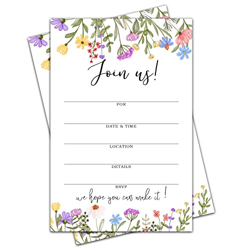mermermu Join Us Invitations with Envelopes - Watercolor Floral All Occasion Invitations For Bridal or Baby Shower, Wedding, Engagement, Birthday, Anniversary, 25 Invites With Envelopes - 011JOIN
