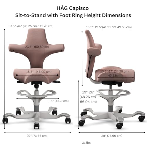 Image of HAG Capisco Sit to Stand Chair-Silver Frame-Upholstered Pink Blush-with Foot Ring