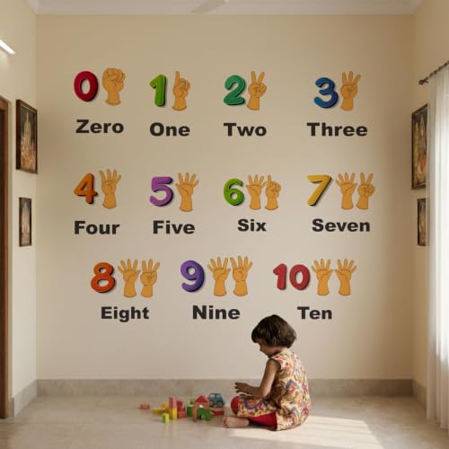 Image of StickMe 'Numbers from 0 to 10 Kids Learning Education Nursery School Kinder Garden Baby Wall Sticker' (Multi Colour, Vinyl, Self-Adhesive, Peel & Stick) (Standard Large - 160 x 130 cm)