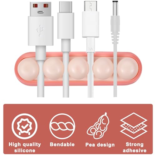 3Pcs Pea Cable Clips USB Cable Organizer Charging Cord Holder Wire Management Self-Adhesive Desk Cord Organizer Colorful Phone USB Charger Cute Cord Clip for Car Office Workbench Bedside Nightstand PC