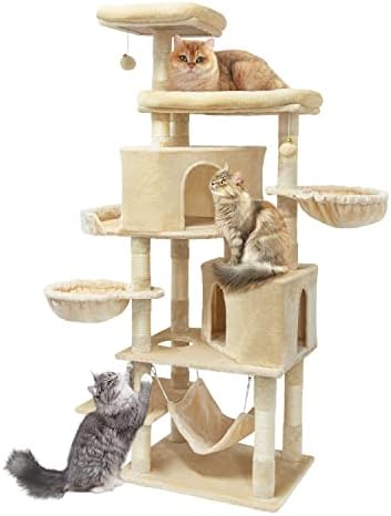 Petour Upgraded 66.9’’ Multi-Level Cat Tree with 2 Spacious Condos, 2 Big Plush Perches, a Nice-View Balcony and 3 Soft Hammocks, Cat Tower with Sisal Covered Scratching Posts for Indoor Cats…