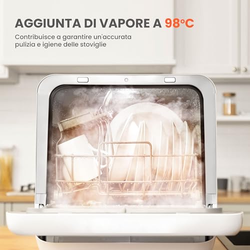 COMFEE Theken-Spülmaschine, Mini-Tischgeschirrspüler mit 6 Programmen, Dampfwäsche, Babypflege und Obstwäsche, ohne Klempner, Startzeitvorwahl, 72 Stunden Lagerung, Weiß