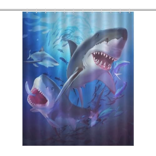 Rideau de douche requin imprimé haute définition en polyester étanche 152x183cm - 7