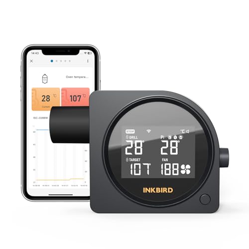 Inkbird Wentylator do grilla, Wi-Fi 5G, Bluetooth 5.0, regulator temperatury z 5 sondami, automatyczny wentylator do wędzenia, kompatybilny z Kamado Joe, Primo, Vision Grill