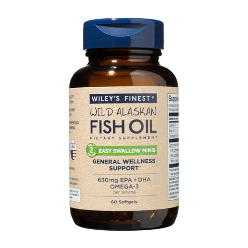 Wiley's Finest Wild Alaskan Fish Oil Easy Swallow Minis - Omega-3 Fish Oil Supplement for Adults and Kids - Double-Strength 630mg EPA and DHA Natural...