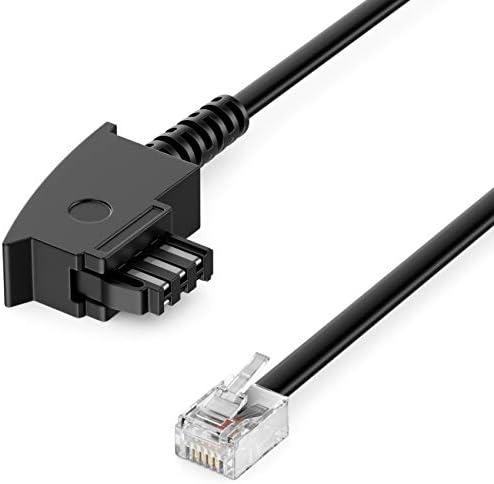 deleyCON 6m kabel telefoniczny Wtyk TAE-F do wtyku RJ11 Śr. Kabel płaski standard 6P4C złącza analogowe do gniazdka telefonicznego TAE-F telefonu faksu modemu routera automatycznej sekretarki Czarny