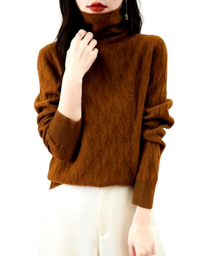 Women's 100% Merino Wool Sweater 2025 Fall Winter Solid Turtleneck Long Sleeve Knitted Pullover Sweater Jumper