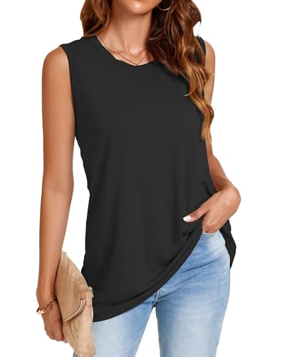 Image of Womens Tank Tops Summer Casual Sleeveless Top Loose Fit Basic Tunic Shirts