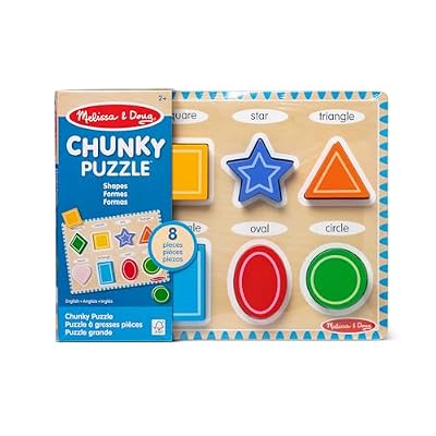 Melissa & Doug Shapes Wooden Chunky Puzzle (8 pcs) Color Matching Shape Sorter Toys for Toddlers Ages 2+ FSC Certified