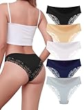 VOENXE Calzones De Mujer Encaje,Ropa Interior Bragas Comodos,Women Lace Panties Pack,Hipster EláSticos para...