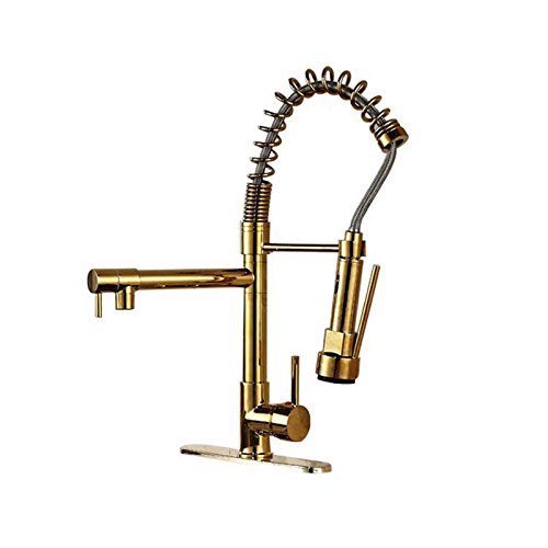 Mitigeur de cuisine avec pommeau de douche à main flexible jet double bec Golden Spring