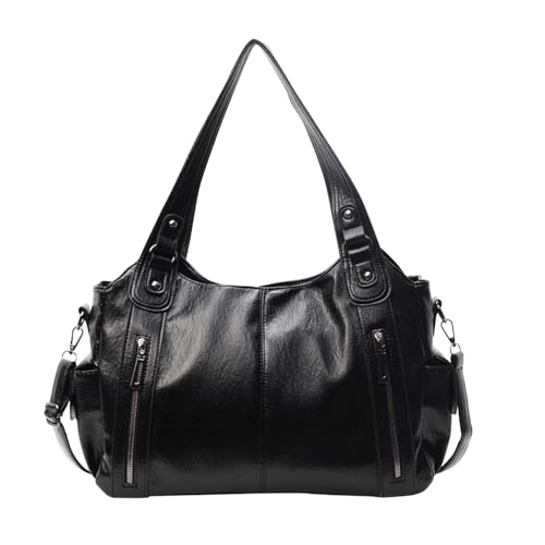 Bolso Hobo de cuero grande para mujer, negro miniatura 1