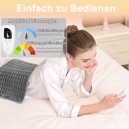 Letitwell Heizkissen, Wärmekissen mit Automatischer Abschaltung, Wärmekissen für Rücken Nacken Schulter Bauch weiche Flanelloberfläche (30 X 60 cm)