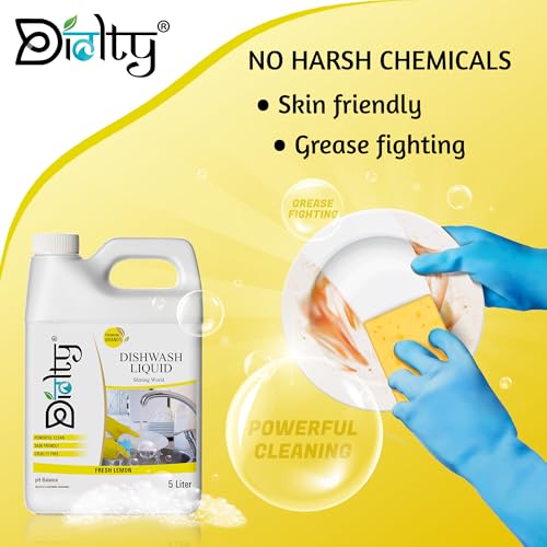 Image of Diolty Dishwashing Liquid Gel 5L | Lemon Fragrance | Tough on Grease, Residue-Free | Non-Toxic, Gentle on Hands | Kitchen Utensil Cleaner