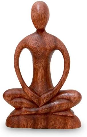 NOVICA Natural Brown Wood Yoga Meditation Hand Carved Human Figure Sculpture, 7.75" Tall 'Meditative Calm'
