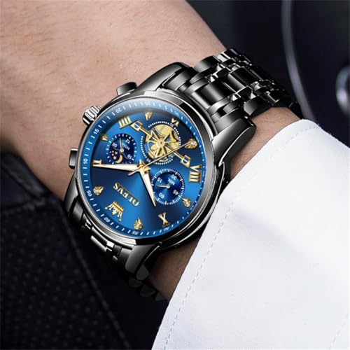 Image of OLEVS Watch for Man Analog Quartz Skeleton Chronograph Diamond Watches Stainless Steel Moon Phase Calendar Waterproof Dress Watches
