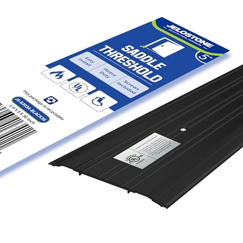 JELOSTONE 5''W x 1/4''H x 36''L - Commercial Aluminum Door Threshold(Matte Black Anodized)- Door Saddle- ADA accessible Barrier Free- Fire Rated- Door Thresholds for Exterior Doors, B303A