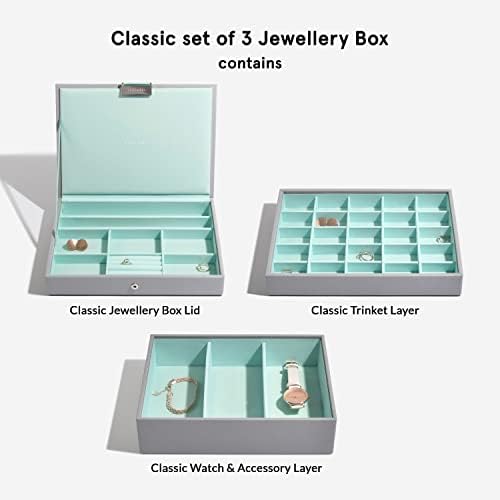 Stackers Dove Grey with Mint Green Classic Medium Jewellery Box, Set of 3