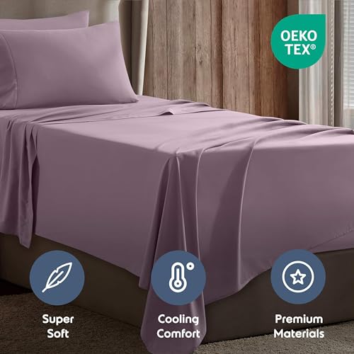 Image of Nestl Twin XL Bed Sheet Set - Dusty Purple - 3-Piece Deep Pocket | Instantly Soft, Night-One Ready (No Wash Required). Fits 16-Inch Deep Pockets, 360-Degree Elastic Grip